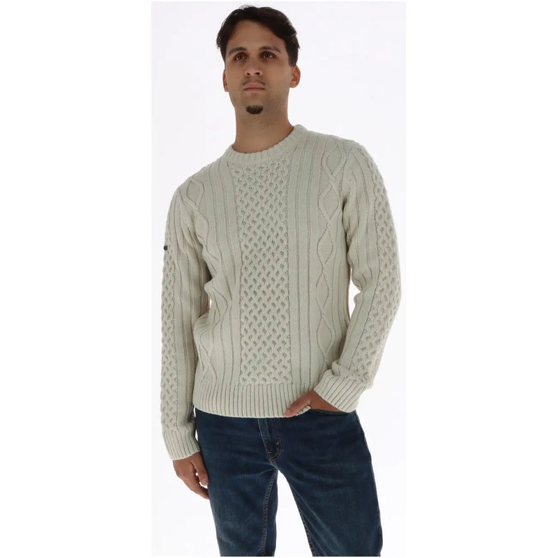 Superdry Wollpullover für Damen in Creme mit Zopfmuster und Rautenmuster, Vorderansicht