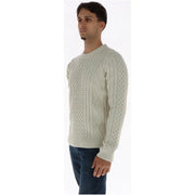 Superdry Damenpullover aus Wolle in Creme mit Zopfmuster, Rauten- und Rippenmuster, Vorderansicht
