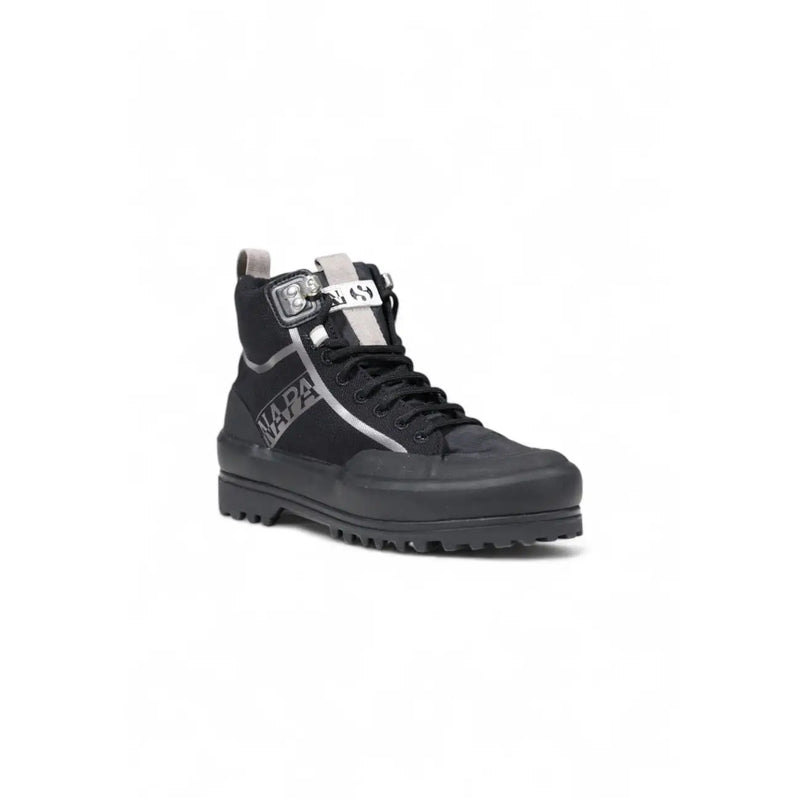 Black Superga women platform sneaker made of fabric with silver branding, laces, and a rugged rubber sole
