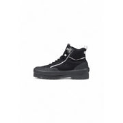 Superga women platform sneakers in black fabric with black high-top design silver accents and chunky rubber sole