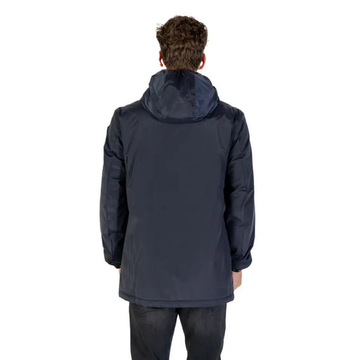 Men’s navy blue hooded parka jacket displayed with a Tailored Cotton Blend Blazer