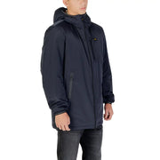 Men’s navy blue hooded parka jacket displayed with Tailored Cotton Blend Blazer product