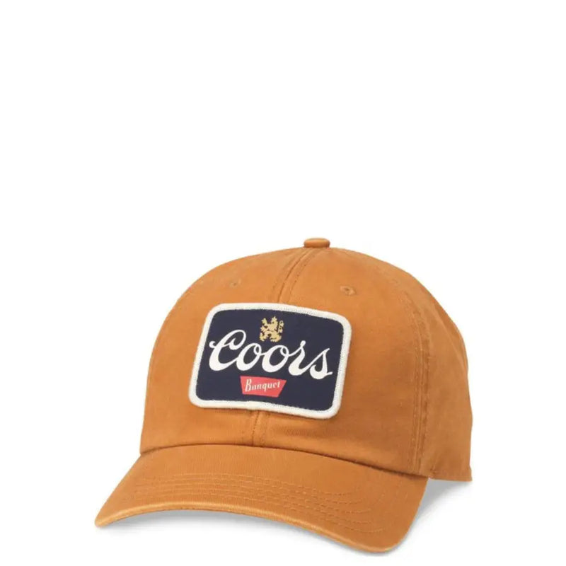 Tan baseball cap featuring a Coors patch for casual outdoor attire