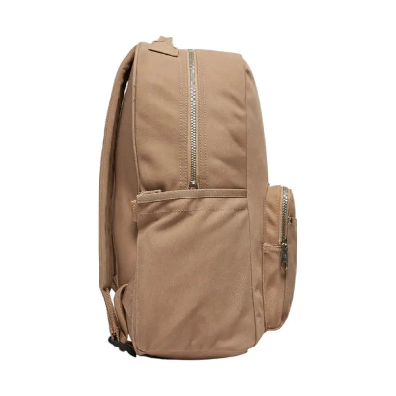 Tan-colored backpack featuring zipper pockets, ideal for versatile storage solutions