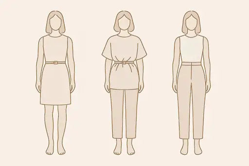 Shift dress and oversized top showing why belts don’t flatter rectangle body shapes