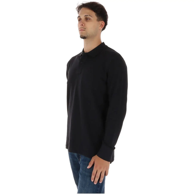 Timberland Schwarzes Baumwoll-Poloshirt für Herren mit klassischem Kragen und gerippten Bündchen, Vorderansicht