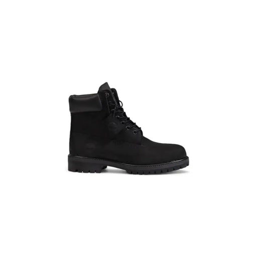 Timberland men black leather lace up boots with 6-inch suede upper and rubber sole for durable outdoor wear