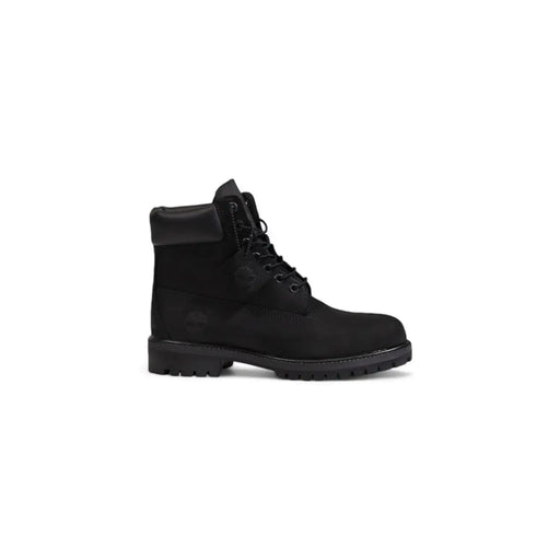 Timberland men black leather lace up boots with 6-inch suede upper and rubber sole for durable outdoor wear