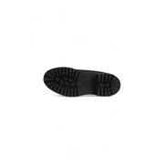 Black timberland men’s leather lace up boot sole with rugged tread pattern and visible brand logo