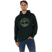 Timberland Herren-Hoodie aus blauer Baumwolle in Dunkelgrün mit einem markanten olivgrünen Baumlogo auf der Brust