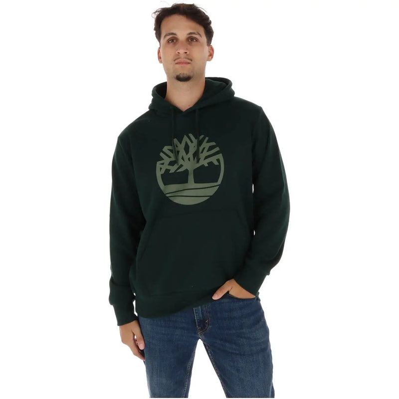 Timberland Herren-Hoodie aus blauer Baumwolle in Dunkelgrün mit einem markanten olivgrünen Baumlogo auf der Brust
