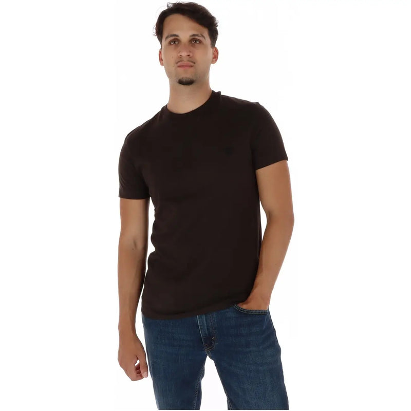 Timberland men blue cotton t shirt short sleeve featuring a black crew neck design with a subtle left chest logo