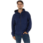 Timberland Herren-Kapuzenpullover aus brauner Baumwolle mit Reißverschluss in Marineblau und kleinem, gesticktem Logo auf der Brust