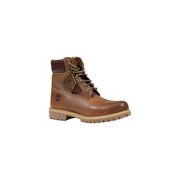 Timberland men brown leather ankle boot with 6-inch height tan laces and durable rubber sole