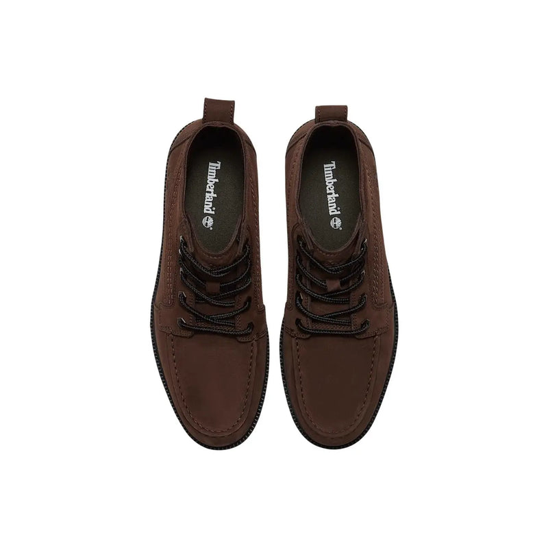 Timberland Herren-Lederstiefel mit mittelhoher Schnürung in Braun timberland Chukka-Stiefel mit schwarzen Schnürsenkeln und Ziernähten