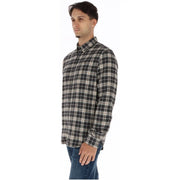 Timberland men checked cotton shirt in black and white plaid with long sleeves and button-up front design
