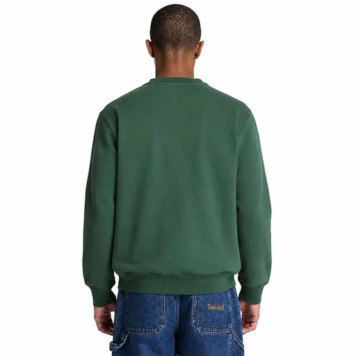 Timberland men green cotton sweatshirt with dark green crewneck and ribbed cuffs and hem for casual wear