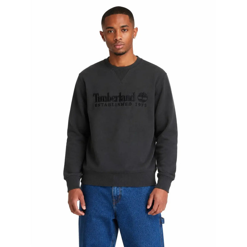 Timberland Sweat-shirt homme en coton vert avec logo brodé noir et inscription « Établi en 1976 » sur la poitrine, en tissu gris foncé