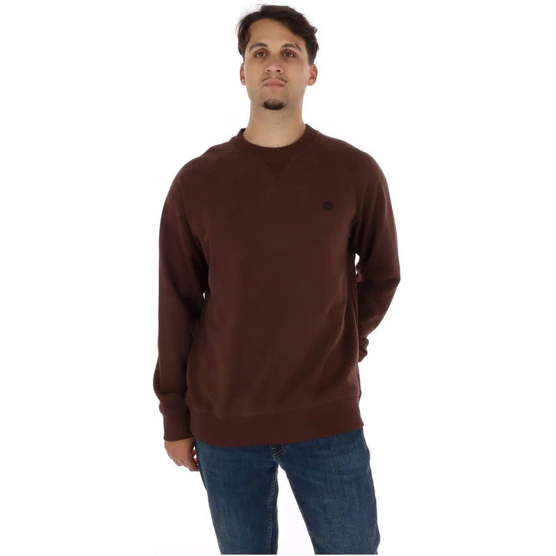 Timberland Grünes Herren-Sweatshirt aus Baumwolle mit dunkelbraunem, langärmeligem Rundhalsausschnitt und kleinem schwarzen Logo auf der Brust