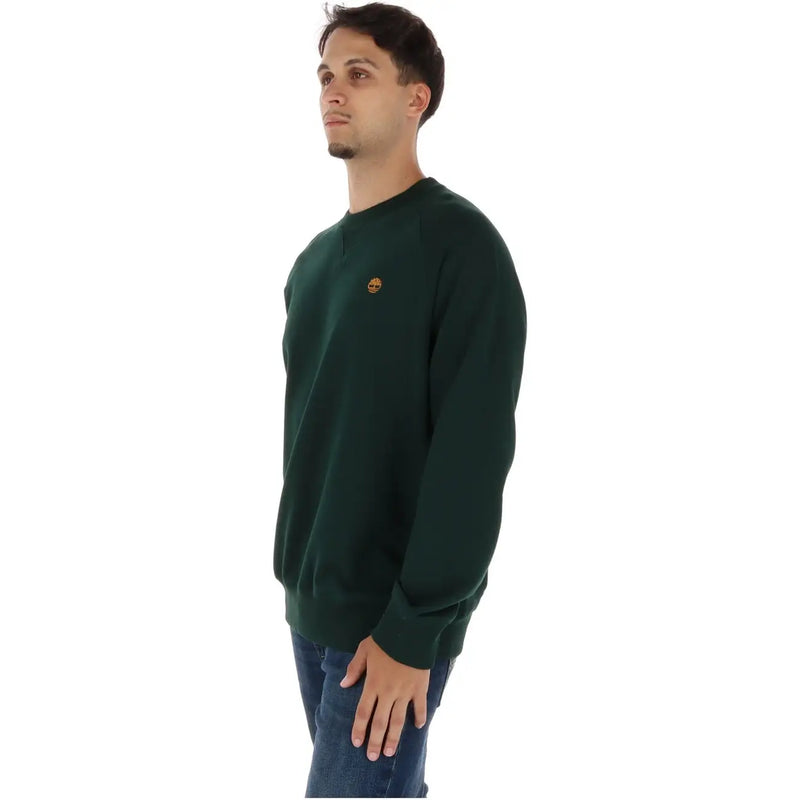 Timberland Herren-Sweatshirt aus grüner Baumwolle mit Rundhalsausschnitt, dunkelgrüner Farbe und kleinem, gesticktem Logo auf der linken Brustseite