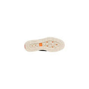 Timberland men lace ups shoes with brown suede upper and white rubber sole featuring orange diamond accents