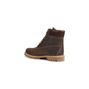 Timberland men leather ankle boots in dark brown with tan rubber sole and contrasting stitching model TB127097214