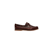 Timberland men leather moccasin shoes brown with tan stitching and rubber sole in brown leather boat shoe design