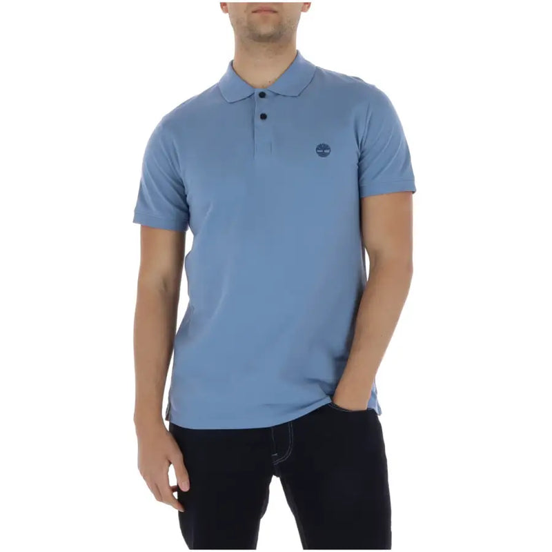 Hellblau Timberland Herren-Polohemd mit kurzen Ärmeln aus Baumwoll-Elastan mit klassischem Kragen