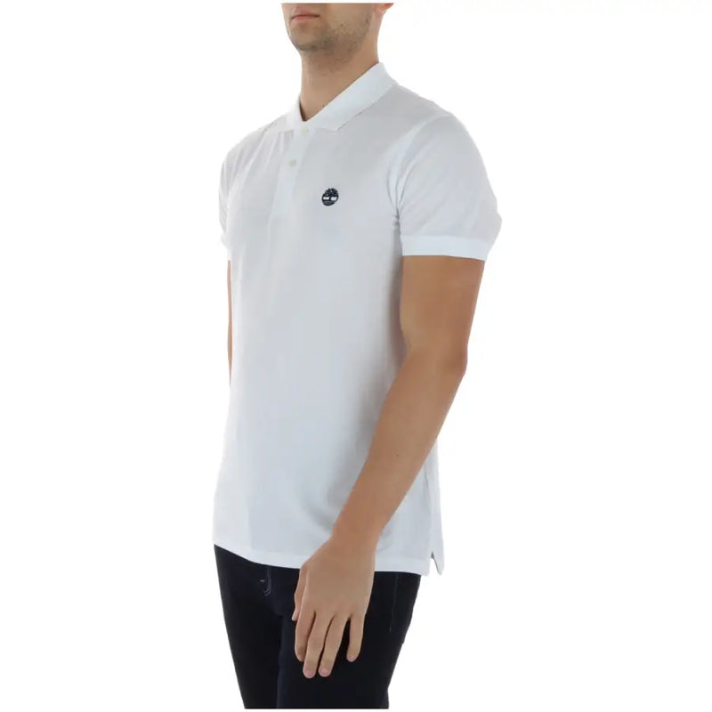 Weiß timberland Herren-Poloshirt mit klassischem Kragen, kurzen Ärmeln, aus dehnbarem Baumwollgewebe und gesticktem Logo