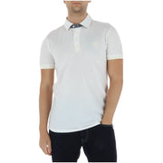 Timberland men polo white short sleeve with subtle textured weave 100 percent cotton navy inner collar cuffs