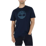 Timberland men t-shirt in navy blue featuring a teal tree logo on the chest, made of comfortable cotton fabric