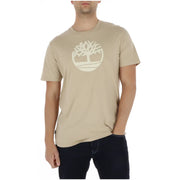 Beige Timberland men t-shirt made of timber with a white tree logo on the chest for casual wear