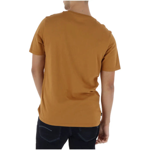 Timberland men t-shirt in mustard yellow short-sleeved cotton with crew neck and subtle stitching details