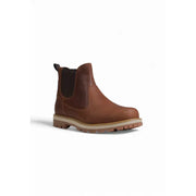 Timberland mens brown leather chelsea boot with rugged rubber sole and elastic side panels