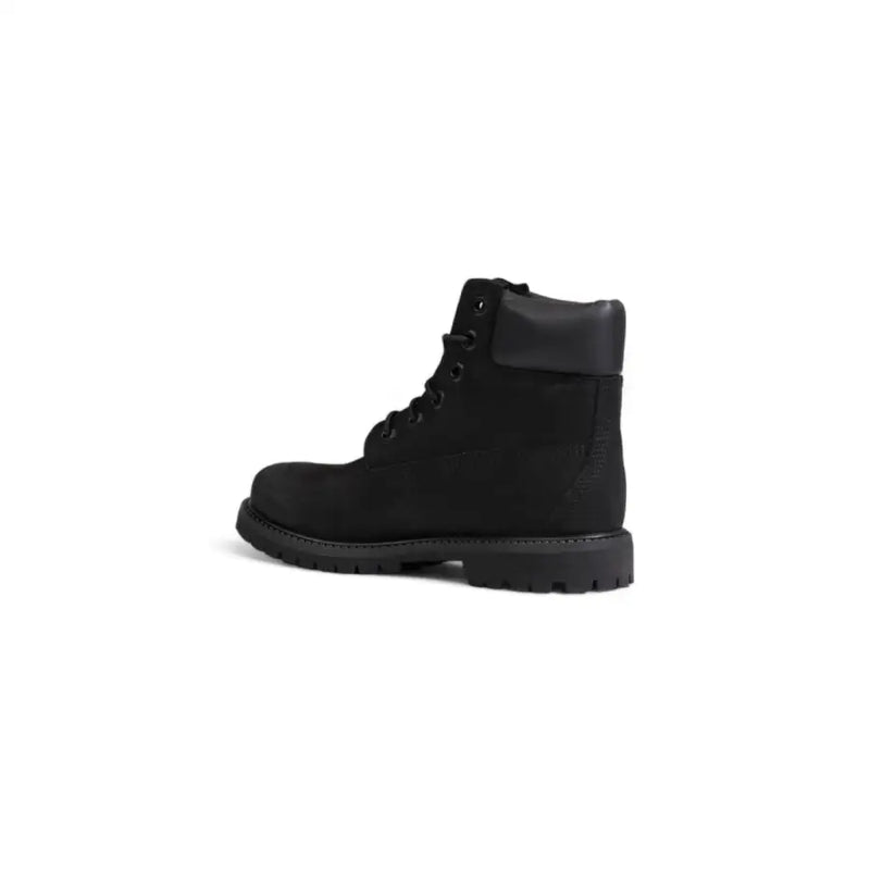 Timberland women black leather ankle boot with 6-inch black suede upper and rubber sole for fall winter use