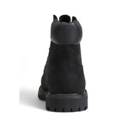 Timberland women black leather ankle boots with rugged rubber sole and stitched leather upper for fall winter use