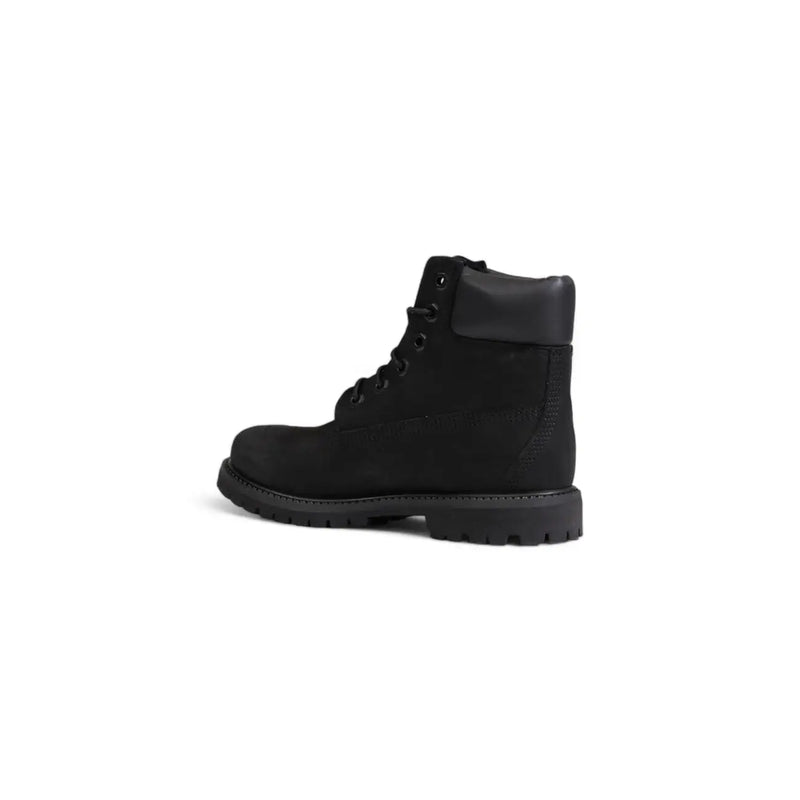 Timberland women black leather ankle boot with 6-inch black suede upper and rubber sole for fall winter use