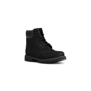 Timberland women black leather ankle boots with 6-inch black suede upper and rubber sole for fall winter