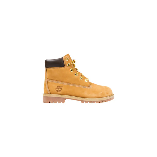 Timberland Damen-Lederstiefeletten, beige, zum Schnüren, mit hellbraunem 6-Zoll-Schaft, schwarzem Schaftrand und goldfarbenen Schnürsenkeln