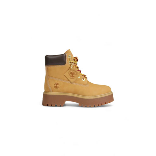 Timberland Damen-Ankle-Boots aus Leder, beige, mit Schnürung und hellbraunem Unterleder timberland 6-Zoll-Stiefel mit braunem Lederkragen und dicker Sohle