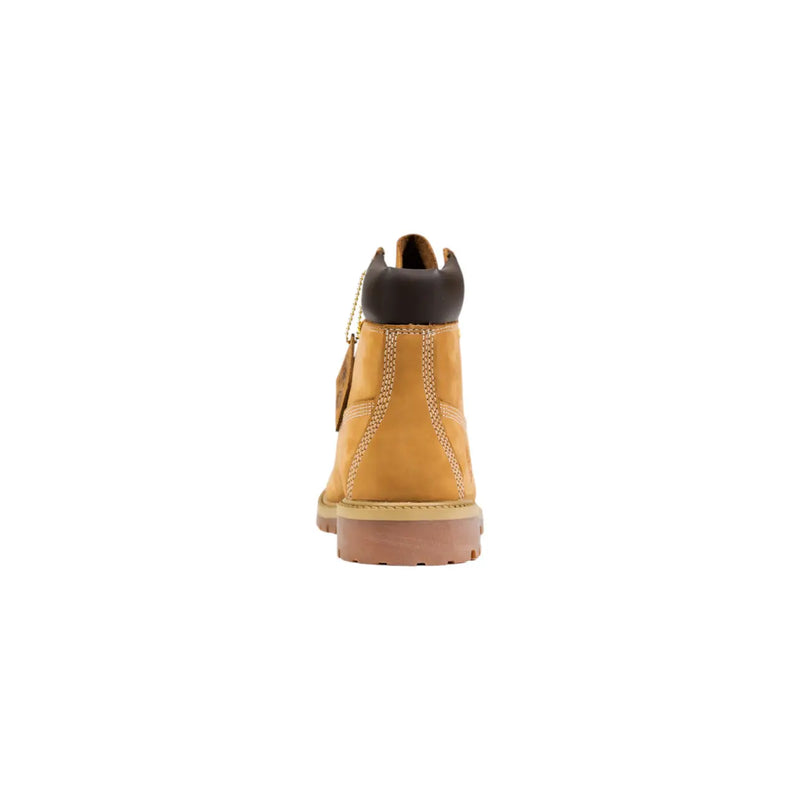 Timberland women leather ankle boots in beige featuring tan leather 6-inch boot with dark brown collar and contrasting stitching