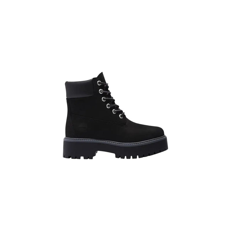 Timberland women leather boots black waterproof black suede ankle boot with silver eyelets and chunky platform sole