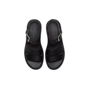 Timberland women leather sandals in black featuring silver buckle straps and a cushioned sole for comfort