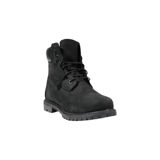 Timberland women’s black suede 6-inch ankle boots with rugged rubber sole and classic lace-up design