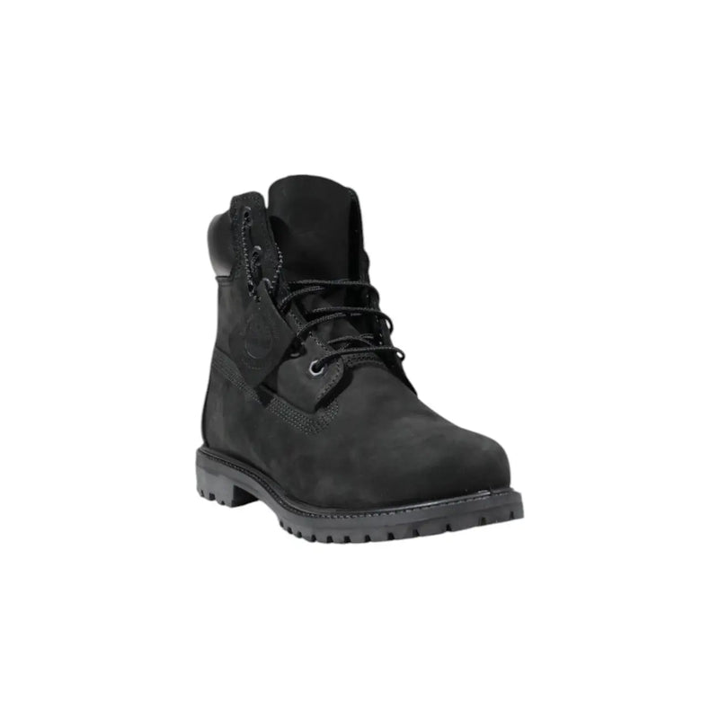 Timberland women’s black suede 6-inch ankle boots with rugged rubber sole and classic lace-up design