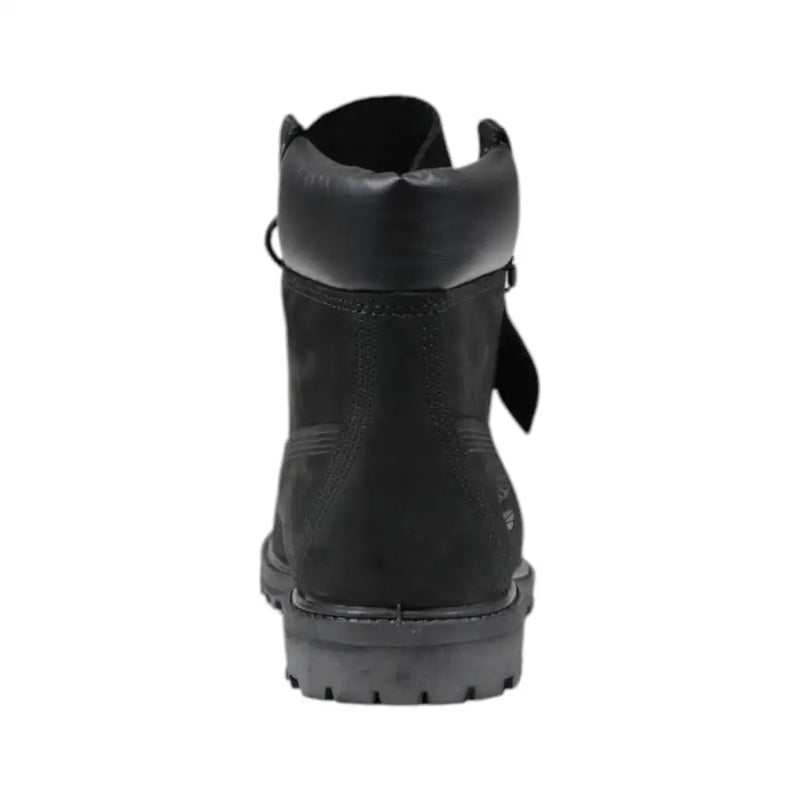 Timberland women’s black leather ankle boots featuring black suede upper and durable rubber sole