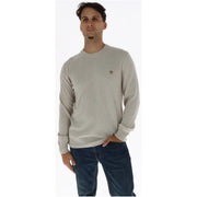Timberland Herren-Wollpullover in Hellgrau mit gesticktem Logo auf der linken Brust, Vorderansicht