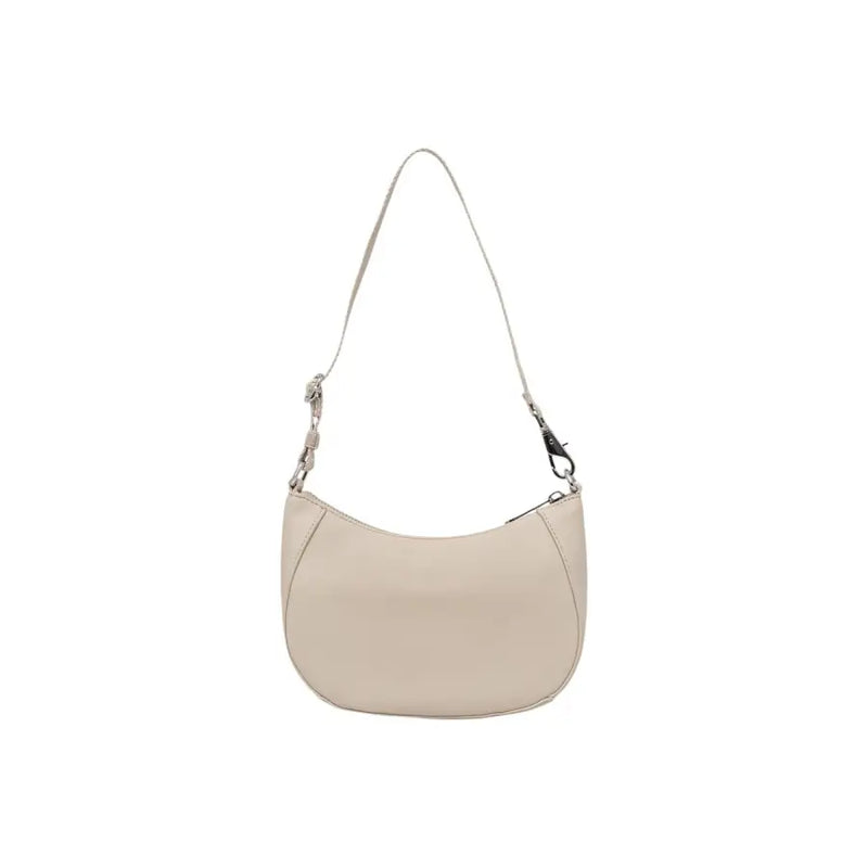 Tommy Hilfiger beige leather hobo bag with a slender silver-toned shoulder strap and zip pocket for women