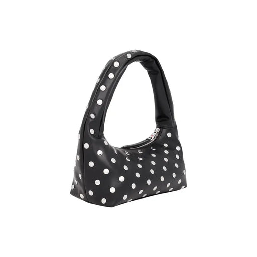 Tommy Hilfiger black polyurethane handbag with white polka dots and silver zipper zip pocket