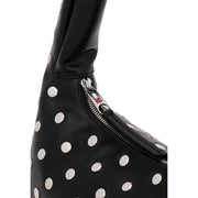 Tommy Hilfiger black polyurethane handbag with silver polka dots and zipper closure shoulder bag design